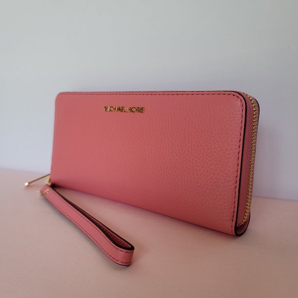 MICHAEL KORS Jet Set Travel Continental Pebbled Leather Wallet-Tea Rose 🎈⭐$138. - Picture 5 of 16